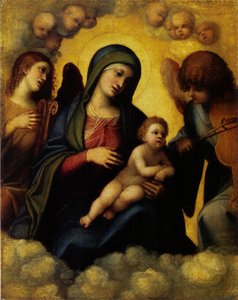 Madone avec enfant et deux anges musiciens